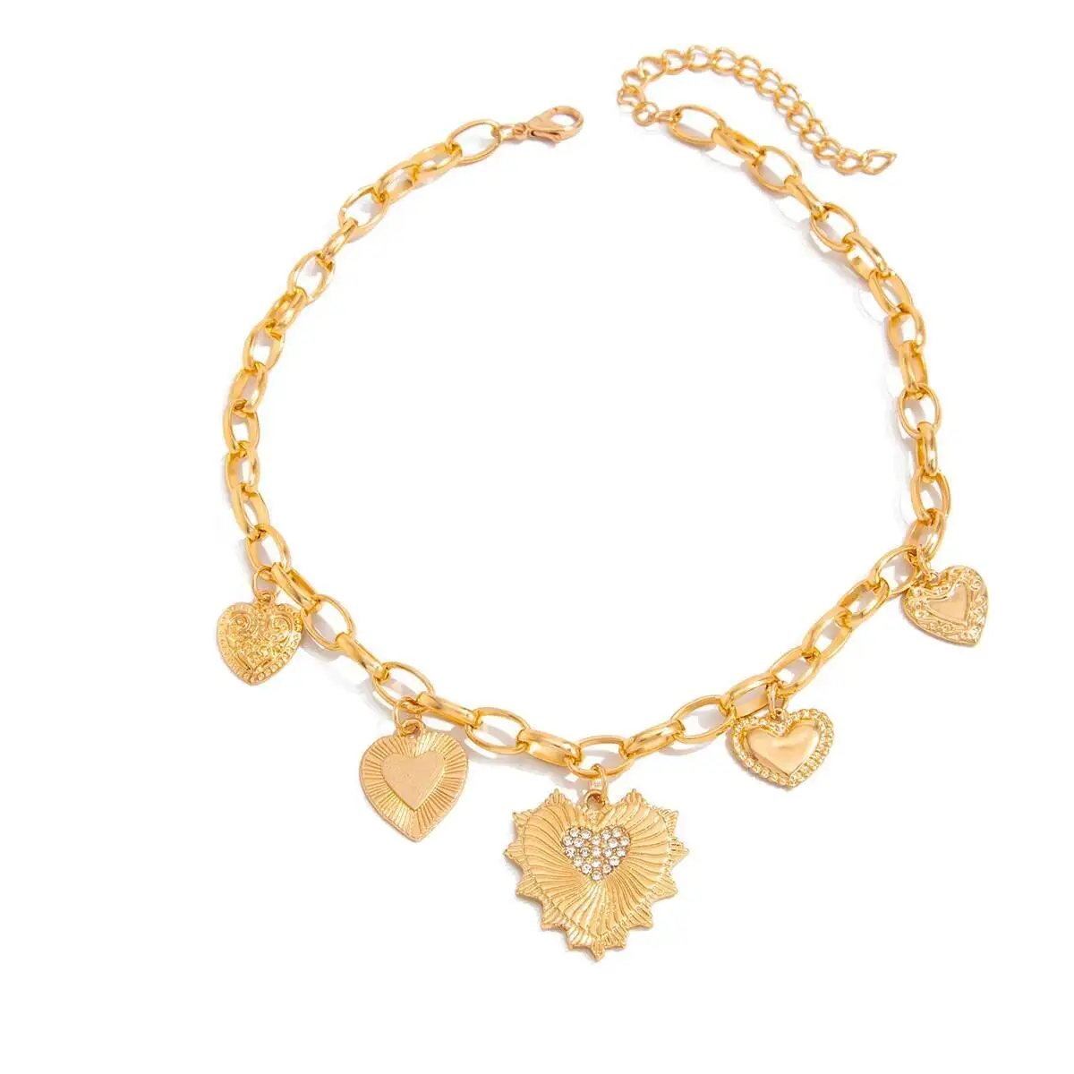 

Ingemark Fashion Exquisite Love Heart Rhinestone Pendant Choker Necklace for Women Punk Gold Color Metal Neck Chain Jewelry Gift
