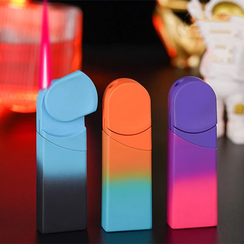 Windproof Mini Metal Rotary Rocker Lighter Gradient Jet Red Flame Butane Portable Lighter Cigarette Accessories Men's Gift