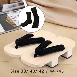 Japanese Wooden Clogs Japanese Style Casual Flip Flops Portable with Tabi Socks Slippers Sandals Japan Shoes for Apartment Daily