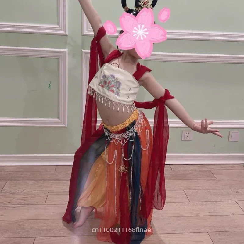 Costumi di danza Dunhuang per bambini Danza classica Abbigliamento per spettacoli etnici Spettacolo di Capodanno Pipa Giocare a Show Dress