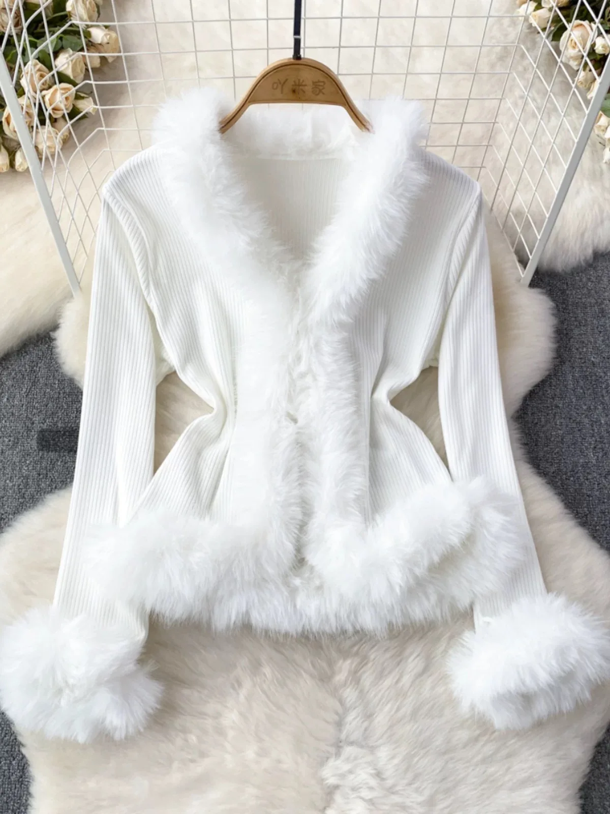 Faux Fur Elegant Coat Women Lady Winter Autumn Knitted Jackets Party Date Charming Tops Banquet Dinnter Coats Fashion Sexy Coat