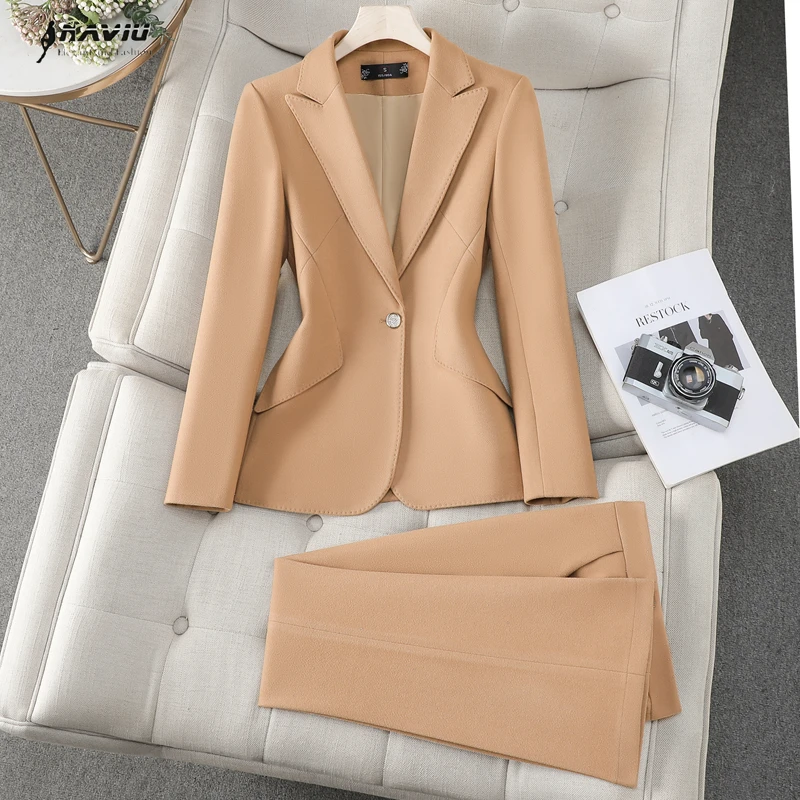 

NAVIU Fashion Khaki Women Pant Suit 2 Piece Set New Office Ladies Female Business Work Wear Formal Blazer Jacket And Trouser