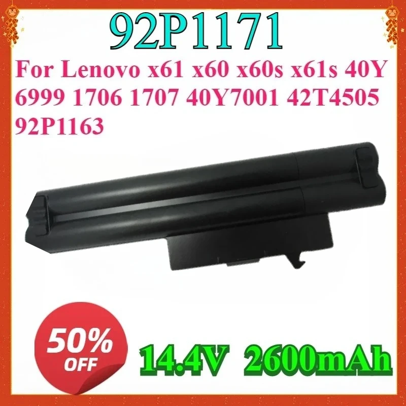 

For Lenovo X61 X60 X60s X61s 40Y6999 1706 1707 40Y7001 42T4505 92P1163 14.4V 2600mAh New Laptop Replaceable Battery