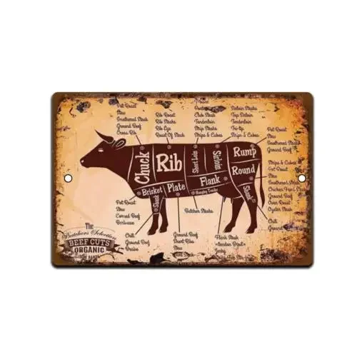 TIN SIGN Beef Cuts Metal Décor Wall Shop Farm Cow Kitchen Store BBQ Sign-Aluminum