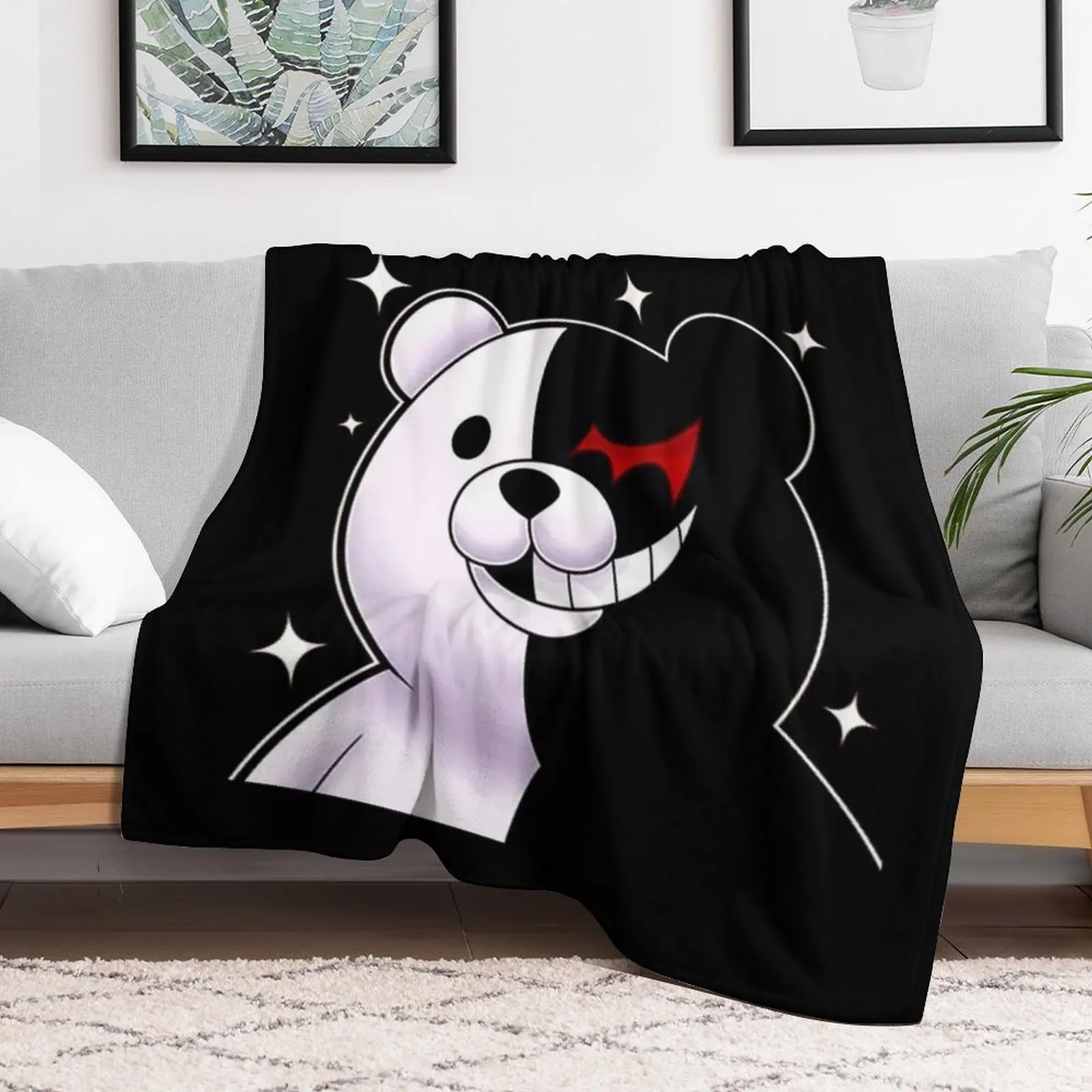 Monokuma and Monomi Sticker Throw Blanket Soft Plush Plaid Hair Hairys Blankets