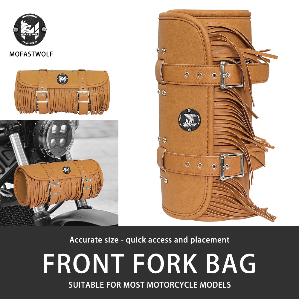 Motorcycle Front Fork Retro Tool Bag Waterproof PU Leather Saddlebag for Bikers Storage Needs Daily Commute Handlebar Storage