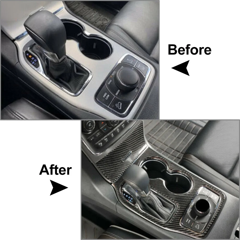 2X Auto Dashboard Gear Shift Panel Cover Carbon Fiber ABS Car Sticker For Jeep Grand Cherokee 2016 2017 2018 2019 2020 2021 LHD view 6