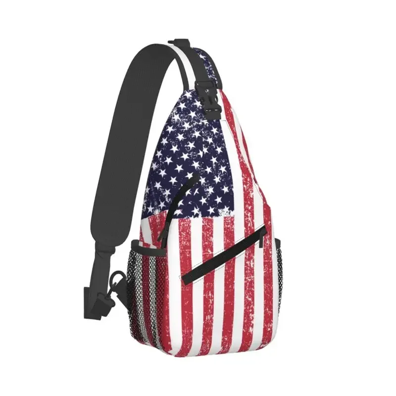 Custom Grunge American Flag Sling Bag for Men United States USA Stars Stripe Shoulder Chest Crossbody Backpack Traveling Daypack