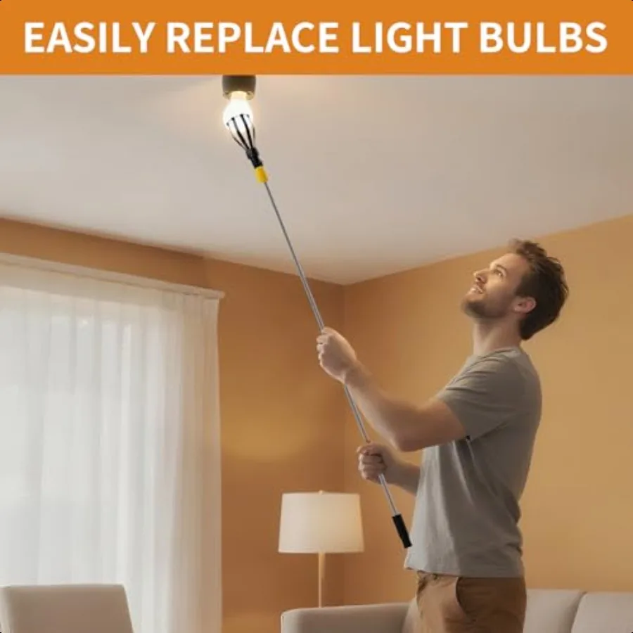 Cambiador de bombillas de 13 pies con poste telescópico, herramienta de repuesto para bombilla de techo alto con ventosa y cestas para un fácil acceso