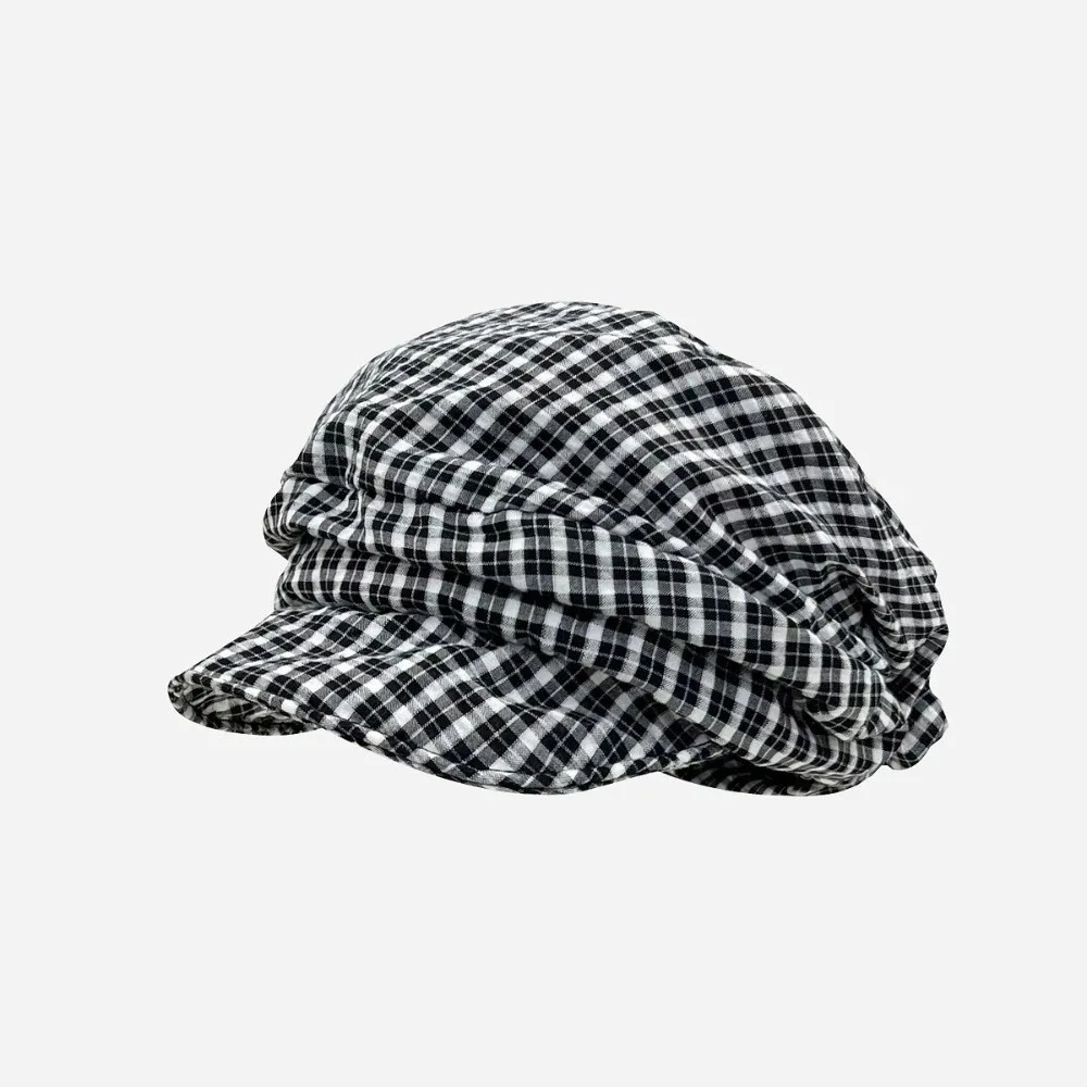 

Retro Vintage Y2k Plaid Beret Cloud Japanese Octagonal Cap Artist Soft Brim Newsboy Cap Outdoor