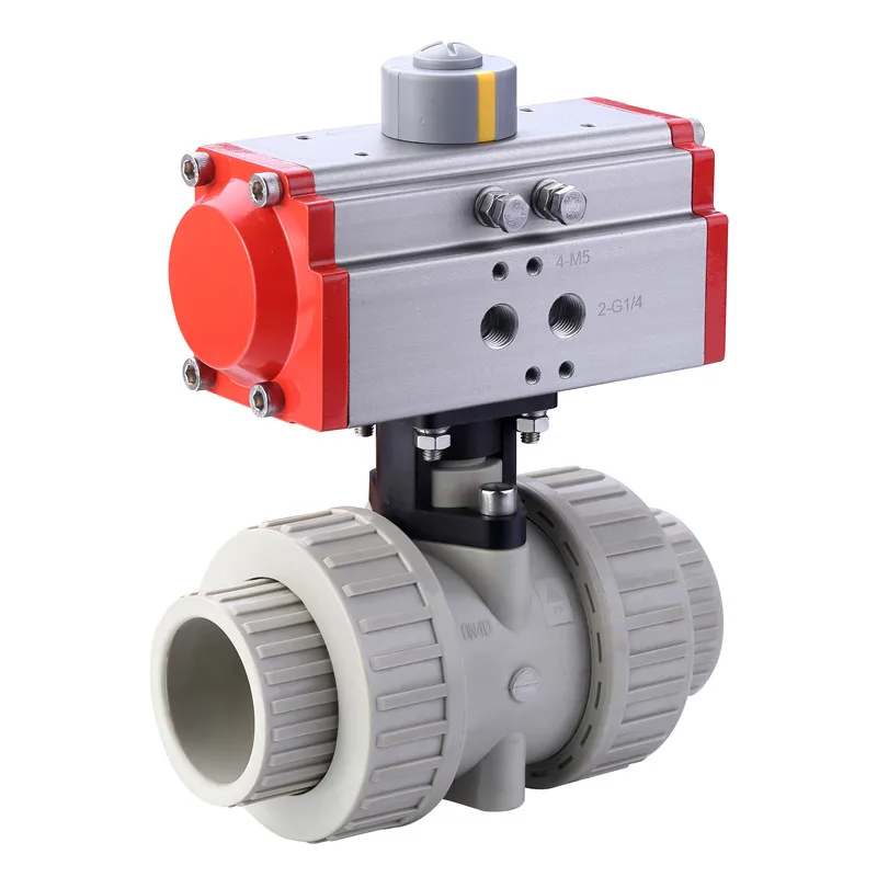 

High Quality Single Acting Double Union Pneumatic Actuator Valve Plastic PVC Ball Valve Plastic Pneumatic Actuator Ball Valve