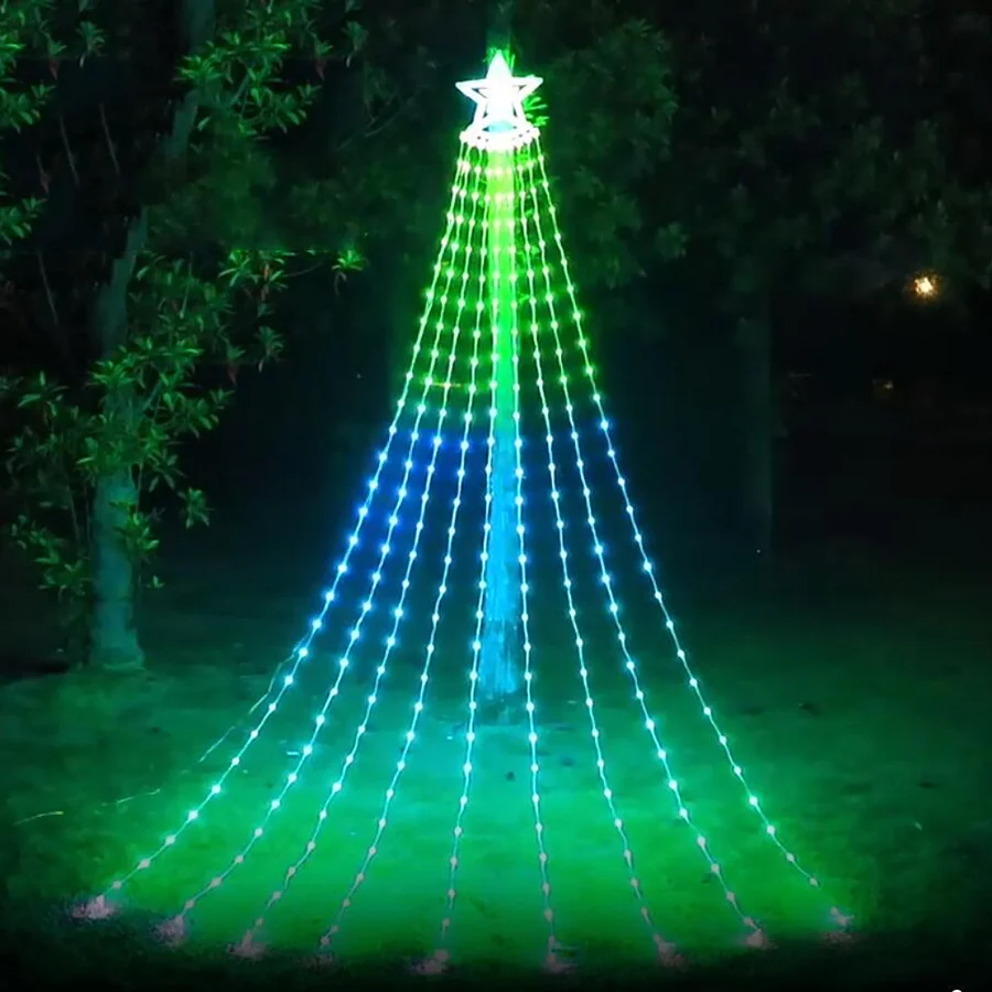 Smart App Control RGB Waterfall String Light USB Powered Outdoor Christmas Star Fairy Lights per la decorazione del giardino di nozze della festa