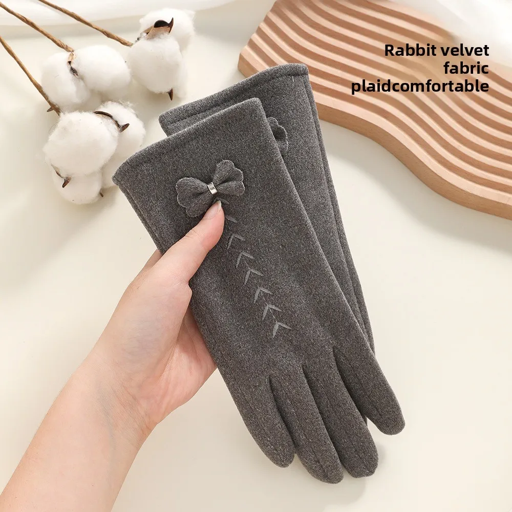 قفازات شتوية قطيفة جديدة شاشة قابلة للمس قفازات كاملة الأصابع تعمل باللمس مقاومة للبرودة قفازات كاملة الأصابع دافئة هدية