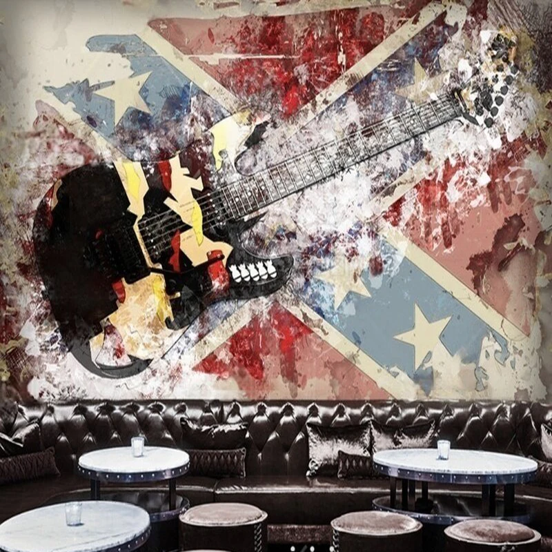 

MU9058 Retro graffiti rock guitar cool hotel KTV workwear TV home decoration background wall PAPER