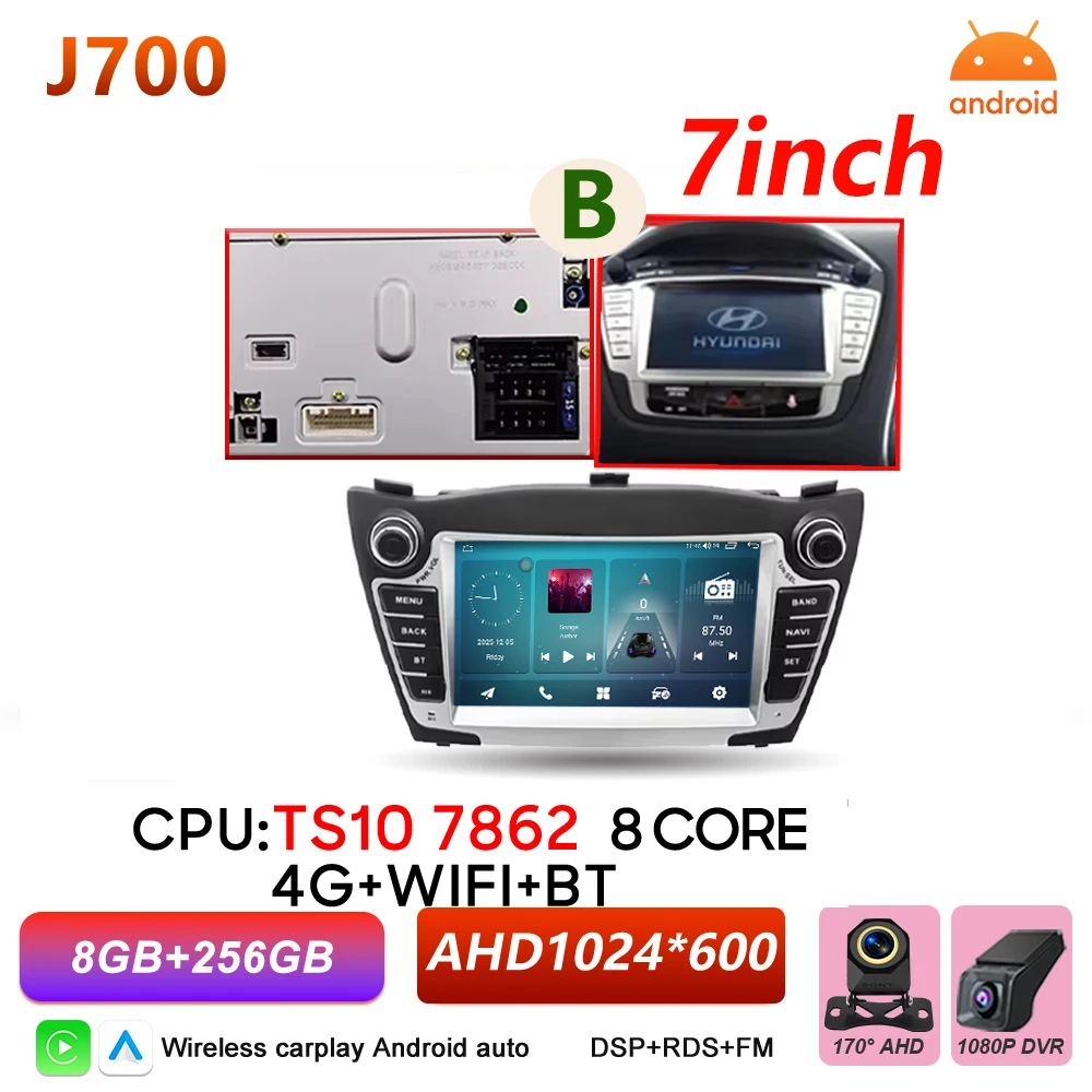 Android Auto autoradio voor Hyundai IX35 Tucson 2 LM 2009 - 2015 Carplay multimediaspeler autoradio BT Wifi 5G touchscreen DSP