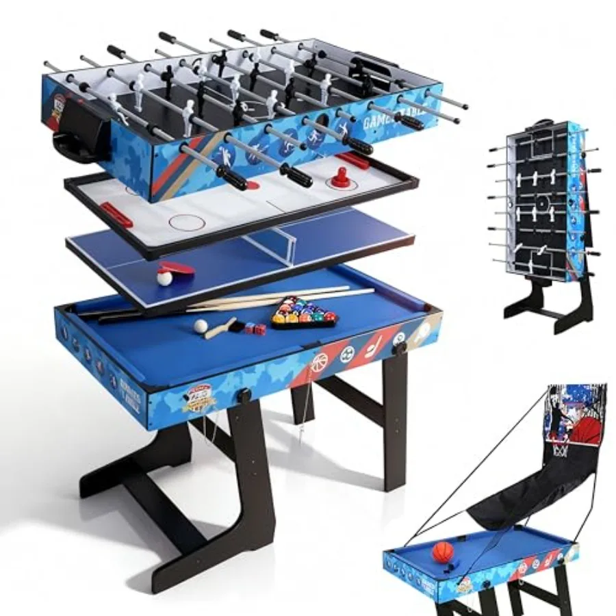 

5 in 1 Multi Game Table Combo Game Table Set for Home Game Room Friends and Family Portable Table Air Hockey Foosball Pool Bask