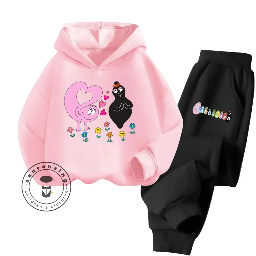 2024 Hip Hop Kawaii Les Barbapapa Hoodie and Pant Combo Soft Texture Vibrant Designs Suitable for Both Boy Girl Energetic Attire