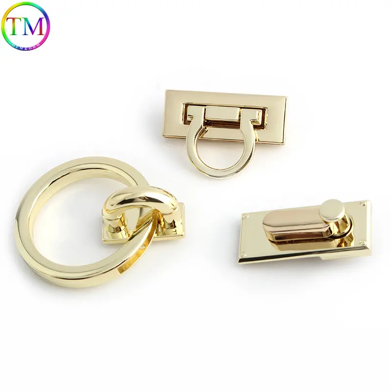 High Quality Light gold Metal Clasp Turn Lock Twist Lock Rectangle Hanger Clasp Locks Accessories For Handbags