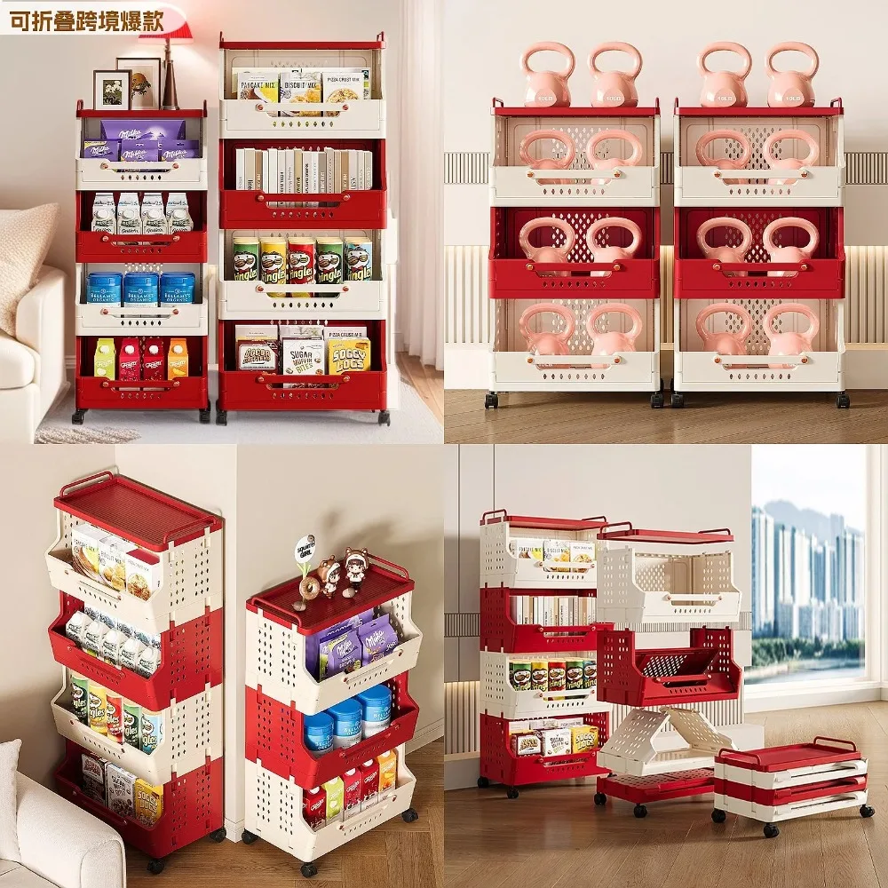 Home Snack Trolley Multifunctional Storage Rack Toy Organizer Large Capacity Folding Shelf