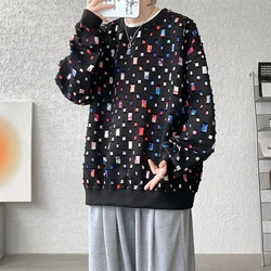 3 Color Hollow Hoodie Men Oversized Plaid Sweatshirt Men Streetwear Hip Hop Loose Pullover Hoodie Mens Hole Hoody Plus Size M-3X