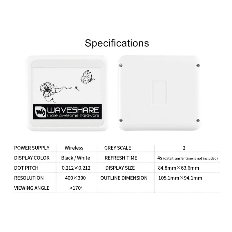 Waveshare Módulo de pantalla de tinta electrónica de papel electrónico Epaper Eink alimentado por NFC inalámbrico de 4,2 pulgadas para aplicación móvil Android, sin batería