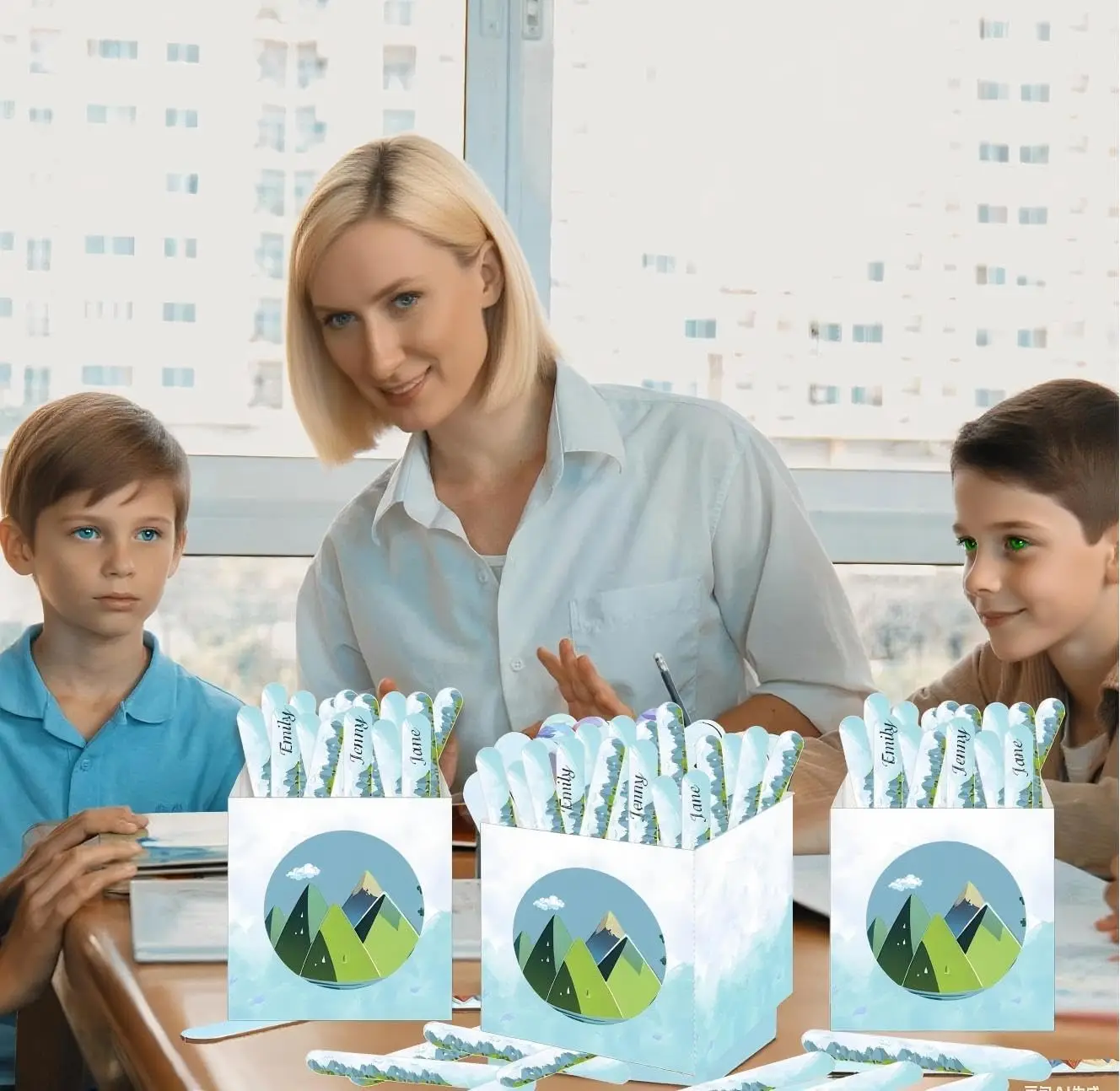 صندوق كرتوني قابل للطي بأسماء عشوائية مع 120 بطاقة اسم قابلة للطي على الجبال المتحركة