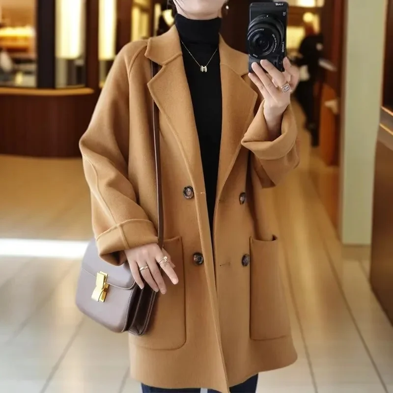 Black Woolen Jacket Women's Autumn/winter 2024 New Trendy Medium-length Korean Style Suit Collar Petite Wool Overcoat