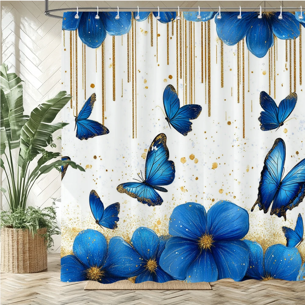 

Beautiful flowers and butterflies Shower Curtain 3D Printed Polyester Fabric Bathroom Curtains Home Decor Curtain With Hooks