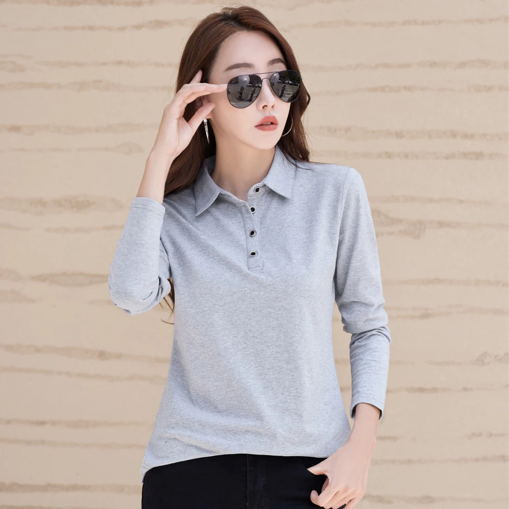 European Station Polo Collar Long sleeved T-shirt Women\'s Spring and Autumn High end Fashion Light Luxury Casual Large Size Top