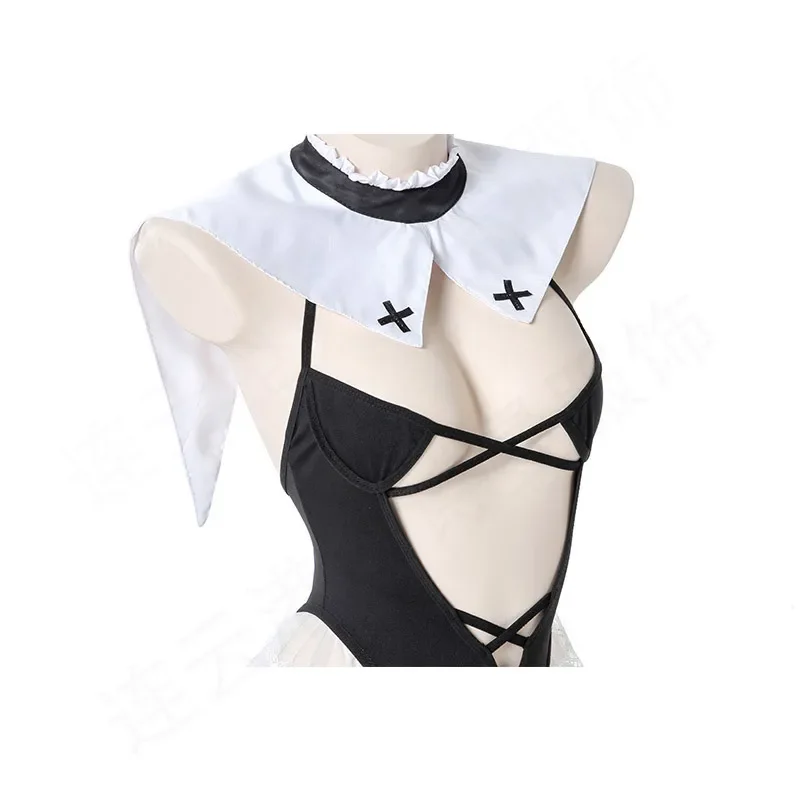 Erotic Lingerie Halloween Nun Cosplay Sweet Nightgowns Sexy Three Point Bodysuit Hollow Swimwear Women Sweet Nightwear 2024 New