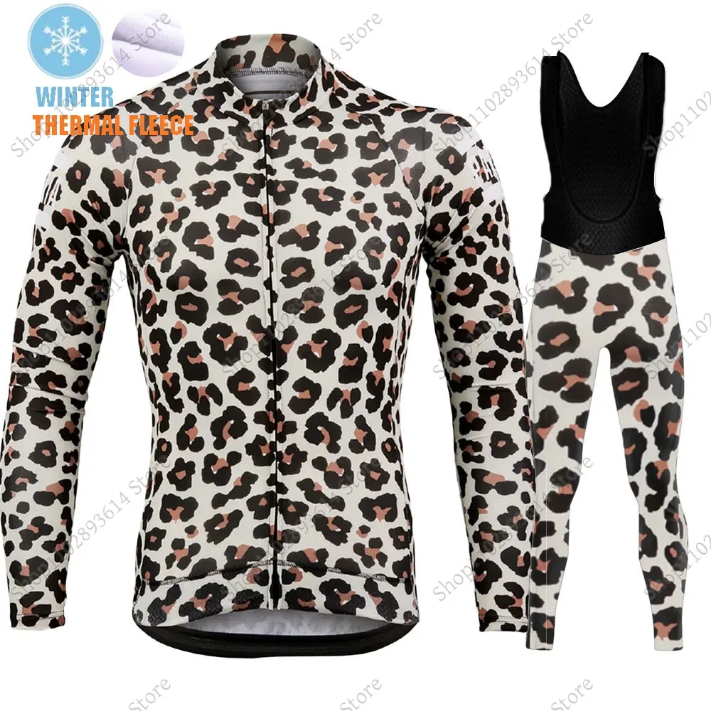 LEOPARD 2024 Cycling Jersey Set Mens Winter Long Sleeve Clothing Suit MTB Bike Road Pants Bib Wear Kits