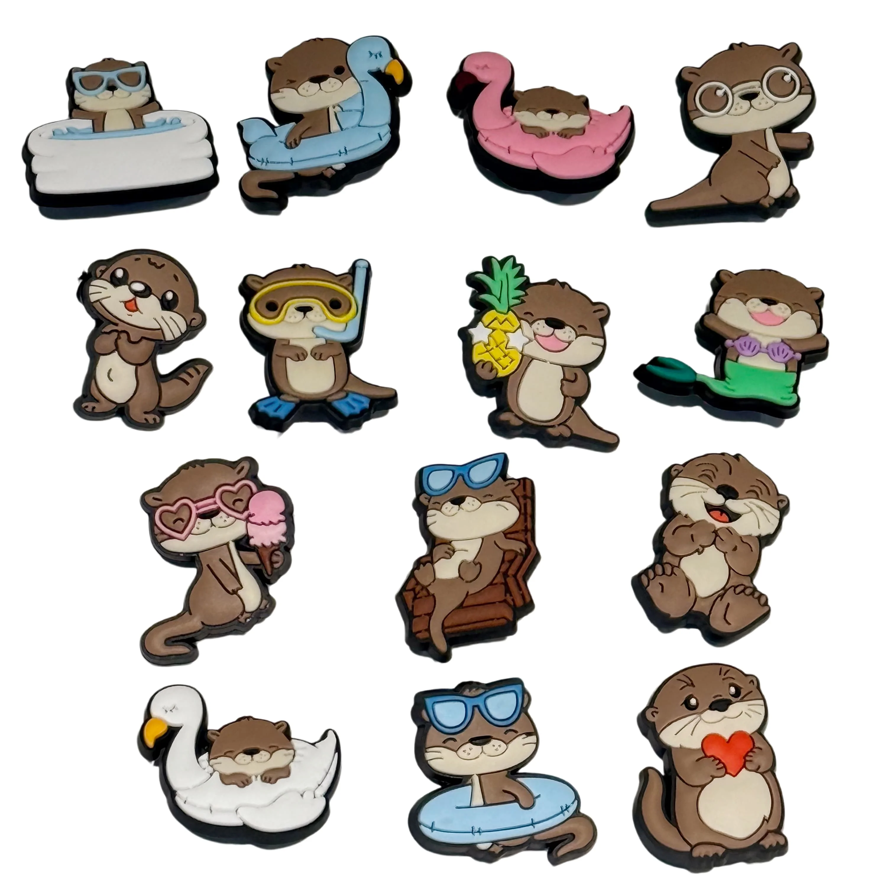 Hot Sales 1-14Pcs Cute Sea Otter PVC Shoe Buckle Charms Kids Popular Clogs Decorations For Holiday Present