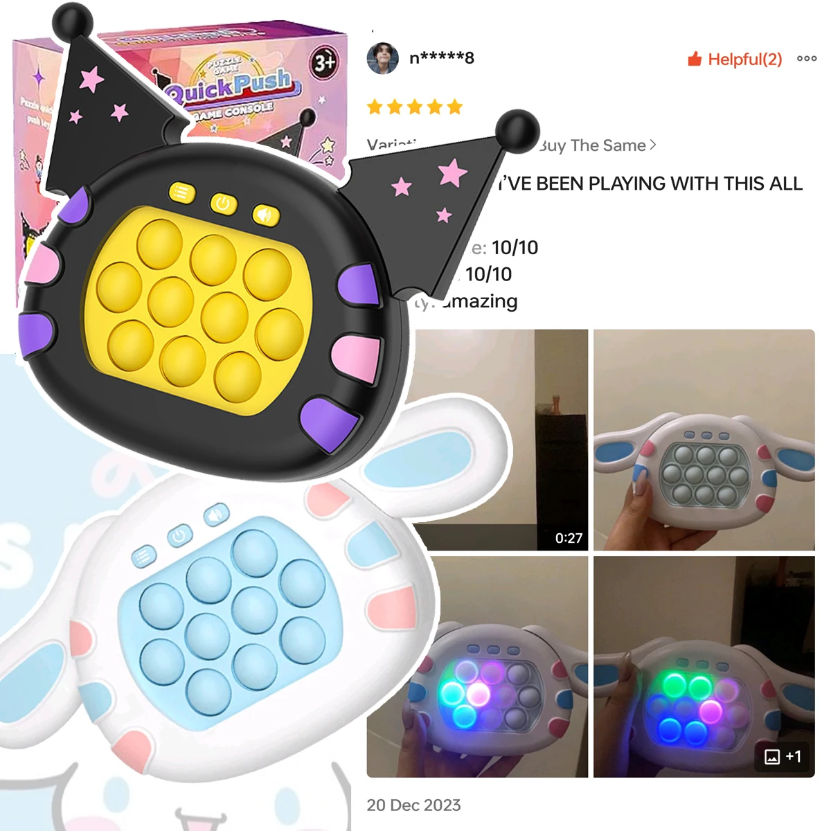 999 level quick push game with colorful lights and a PopUp Fidget Bubble electronic popular adult and child stress relief toy