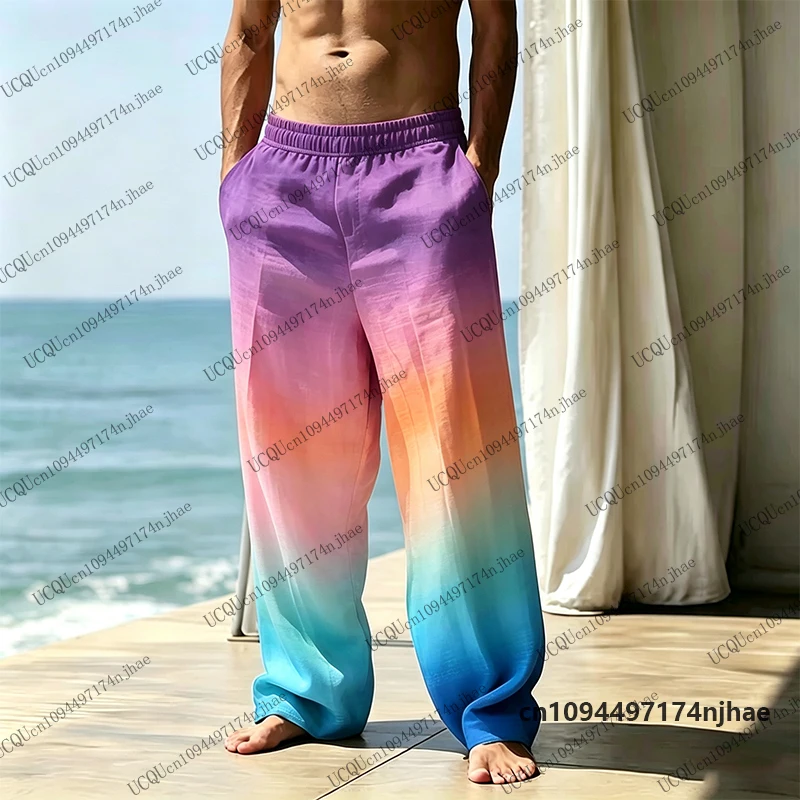2026 New Rainbow Gradient Print Pajama Pants For Men Autumn Winter Fashion Casual Sleep Trousers Oversized Couple Long Pants