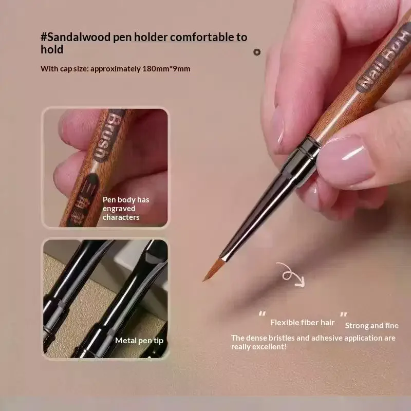 Round Wood Handle Triangular Petal Nail Brush Acrylic Nail Art Liner Brush Stripes Grid Flower Painting Drawing PenManicure Tool image 5