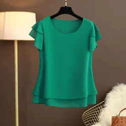 Women Women's Clothing Blouse Summer new short sleeved chiffon top T-shirt loose versatile stylish shirt trend Shirts Blouses