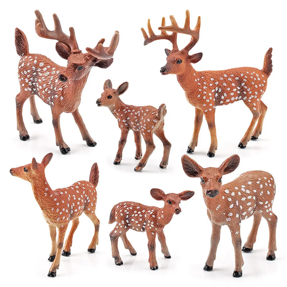 

6pcs/set Red White-tailed Deer Model Miniature Christmas Deer Solid PVC Figurine Mini Ornaments HG91