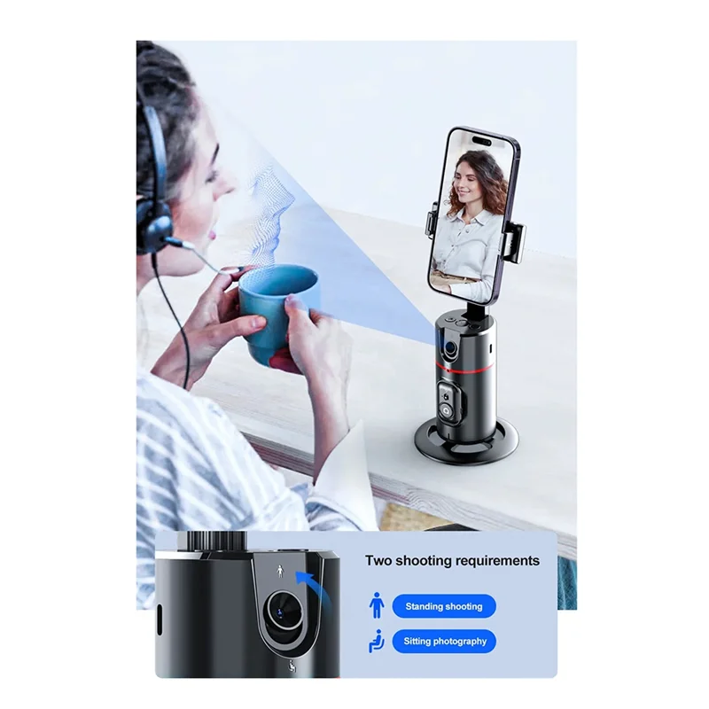 360 °   مثبت Gimbal لسطح المكتب AI تتبع تلقائي Gimbal مع مصراع التحكم عن بعد + ملء الضوء لمثبت الهاتف الذكي متين