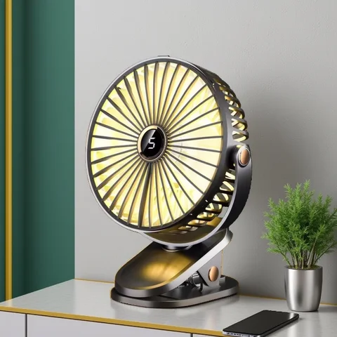 8000mAh Clip-on Fan 5 Speed Quiet Rechargeable Desktop Portable Air Circulator Wireless Fan With LED Light For Camping