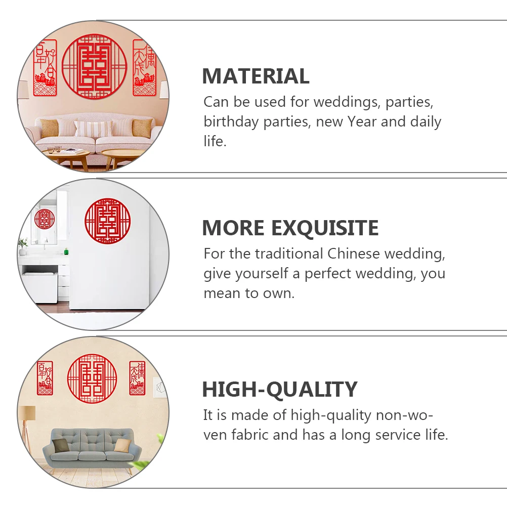 

Happy Wedding Stickers Double Happiness Cut New House Layout Festival Supplies Non Woven Decor Chinese Wedding Decorations Party