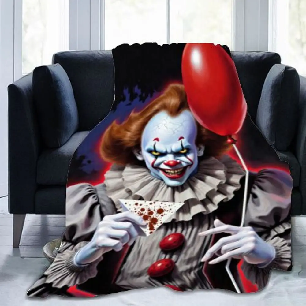 بطانية رمي المهرج المرعبة من Pennywise - صوف قطيفة ناعم بتصميم إيري، مثالية لديكور الهالوين، أريكة أو سرير مريحة،