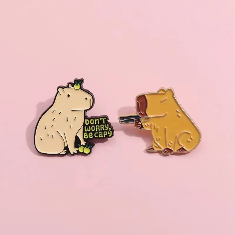 Animal Capybara Don't Worry Be Cappy Brooch Enamel Pin Backpack Jewelry Kids Lapel Hat Accessories Women Gifts Wholesale