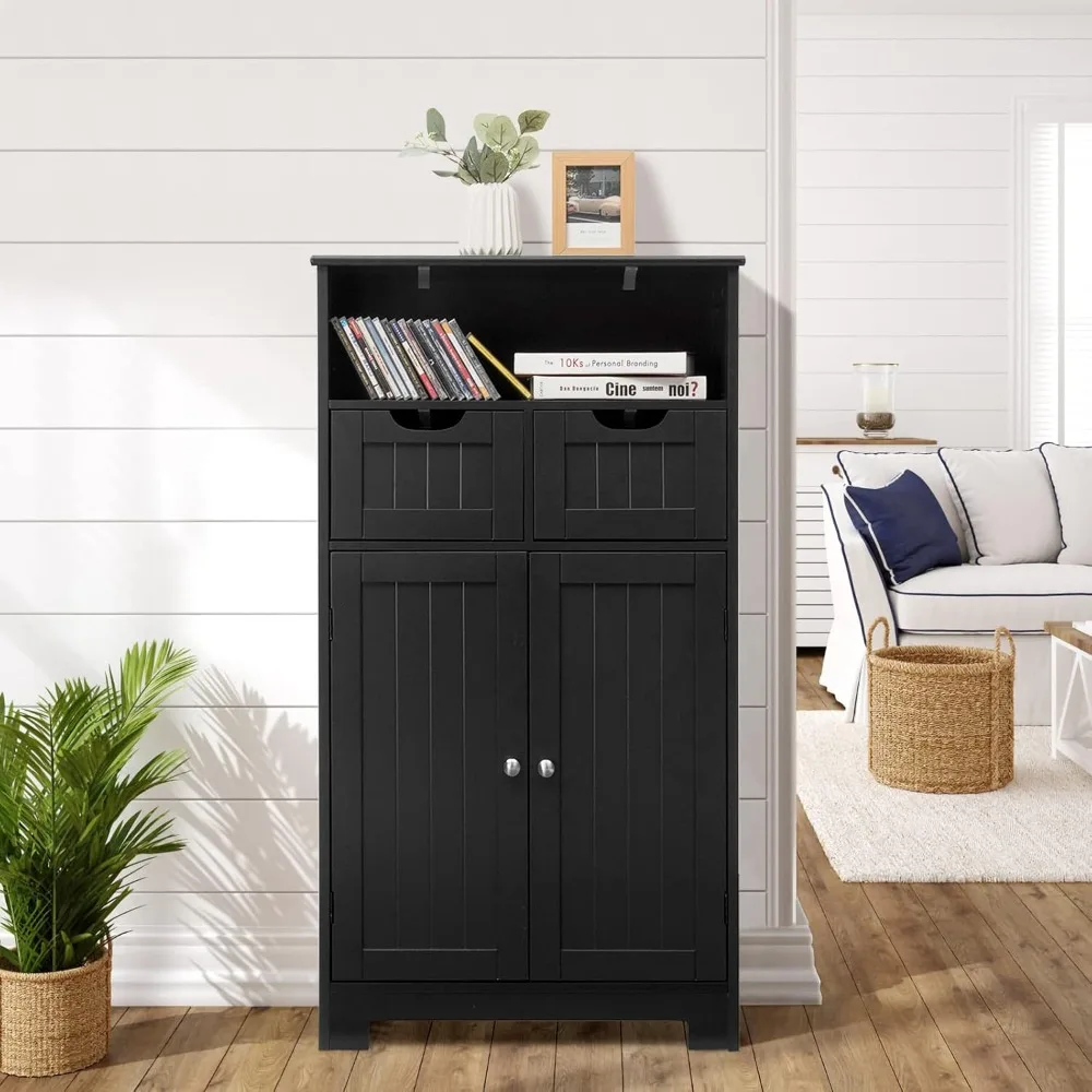

Bathroom Floor Cabinet, Independent Storage Cabinet with 4 Drawers and Single Door, Multi-purpose Bathroom Storage Box