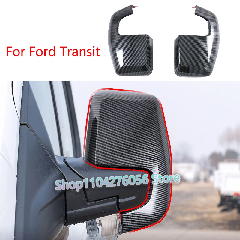 

For Ford Transit 2019-2024 Car Side Wing Mirror Cover Rearview Mirror Cap Chrome ABS Carbon Fiber Exterior Moldings