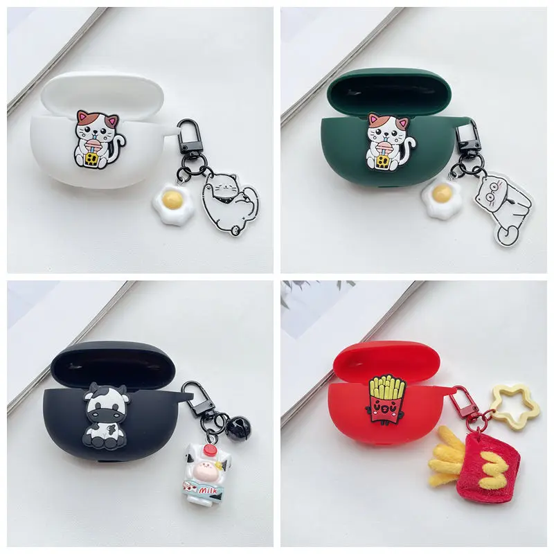 For QCY AilyBuds Pro+ Case Cute Cat Silicone hearphone Case for QCY AilyBuds Pro+plus cover with Keychain