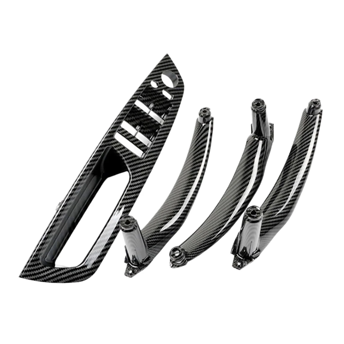 4PCS Car Interior Window Lift Switch Panel Door Handle Pull Cover Trim for-BMW E70 E71 E72 X5 X6 2007-2014 Carbon Fiber