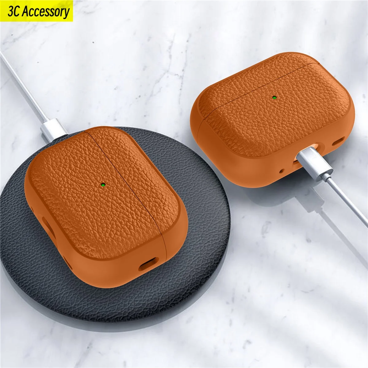 새로운 에어팟 프로 2025 케이스 PU 가죽 질감 케이스 키링 포함 에어팟 무선 이어폰 액세서리 에어팟 4세대 케이스용