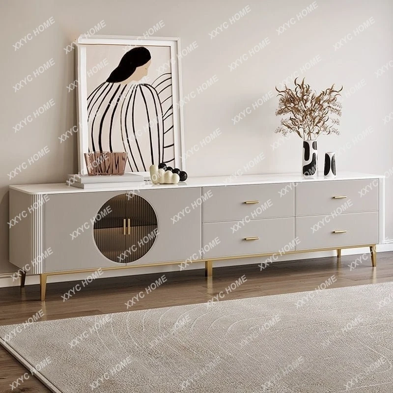 

Современный минималистичный телевизионный шкаф из каменной плиты и кожи для гостиной, для небольших квартир, высокий напольный шкаф.