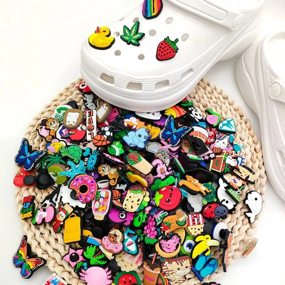 6-200PCS Cartoon Shoe Charms for Clogs Bubble Slides Sandals PVC Shoe Decorations Accessories For Teens