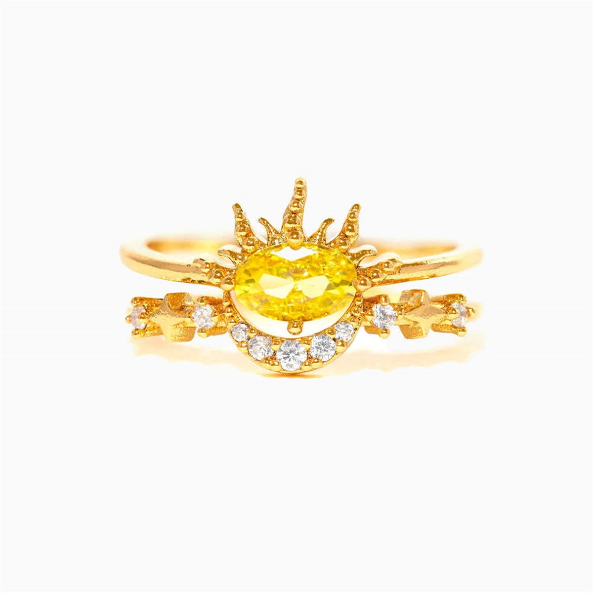 Ins خاتم الرياح الزركون الشمس القمر نجوم حالمة خرافة لطيف مجموعة حلقة زوج خاتم مطلية بالذهب اللون المحفوظ